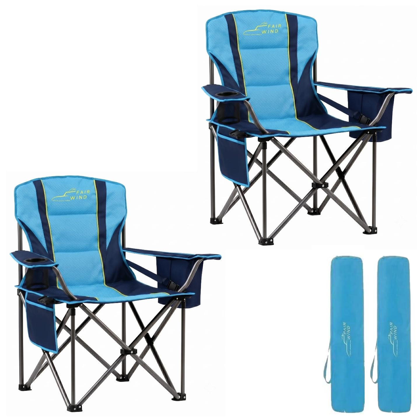 FAIR WIND Padded Camping Chair 500LBS Capacity Heavy Duty Oversized Folding Chair for Heavy People Portable Lawn Chair with Adjustable Lumbar Support, Cooler Bag & Cup Holder for Outdoor, Beach