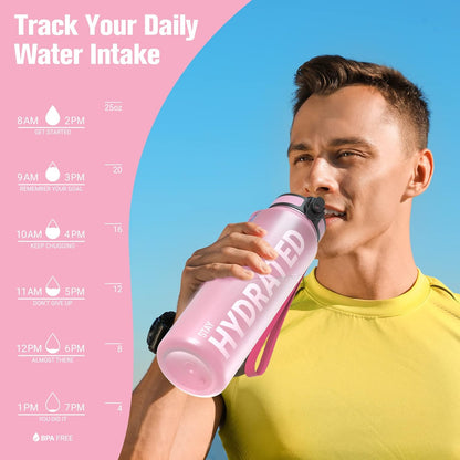 Sahara Sailor Trinkflasche, 950ml Motivations-Sportflasche mit Zeitmarkierung – Trinkzeiten – Tritan, BPA-frei, weite Öffnung auslaufsicher, Fast-Flow-Technologie mit Reinigungsbürste (1 Flasche)