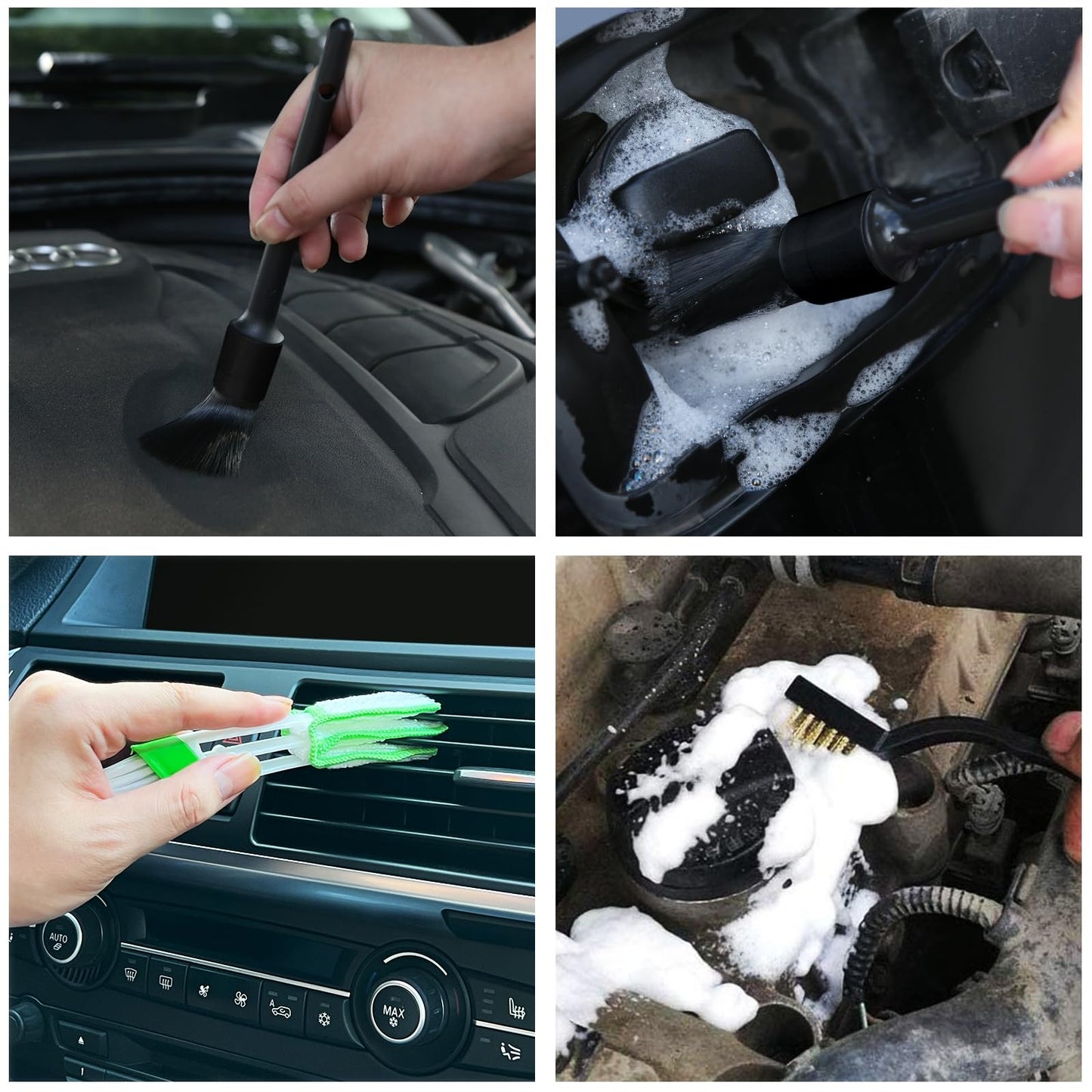 10pcs Auto Car Detailing Brush Set Car Interior Cleaning Kit Includes 5 Boar Hair Detail Brush,3 Wire Brush, 2 Air Vent Brush for Cleaning Interior Exterior, Dashboard Engines Leather Wheel
