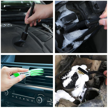 10pcs Auto Car Detailing Brush Set Car Interior Cleaning Kit Includes 5 Boar Hair Detail Brush,3 Wire Brush, 2 Air Vent Brush for Cleaning Interior Exterior, Dashboard Engines Leather Wheel