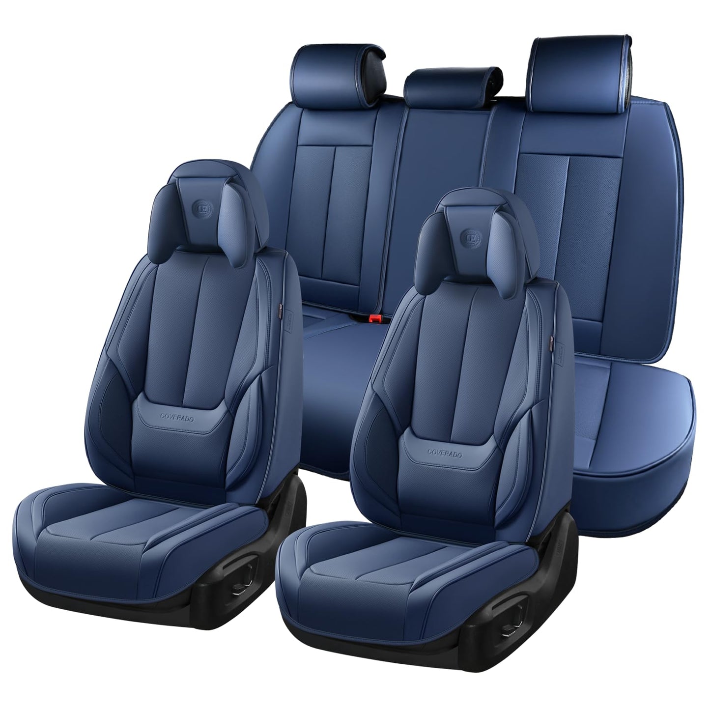 Coverado Car Seat Covers 5 Pieces, Full Set Universal Seat Covers for Cars, Waterproof Nappa Leather Auto Seat Protectors with Head Pillow, Car Interiors Fit for Most Sedans SUV Pick-up Truck, Black