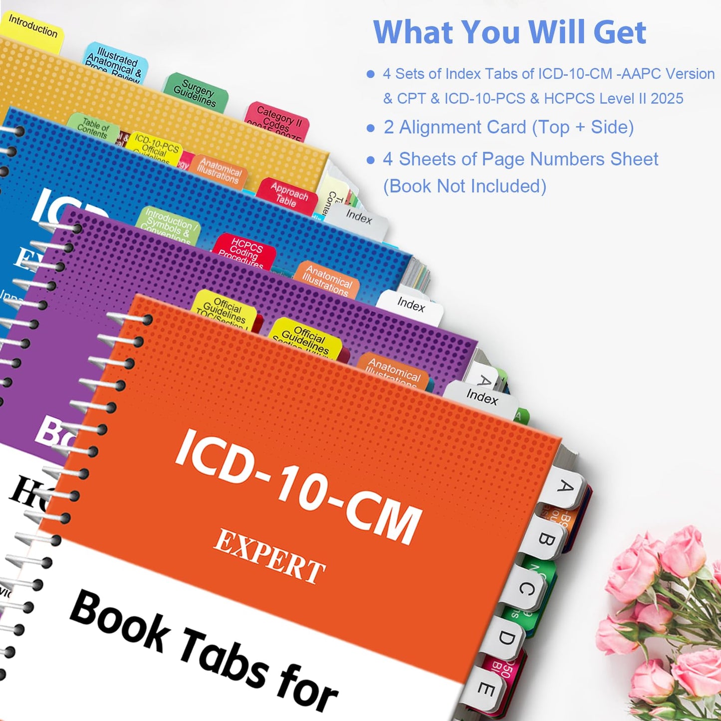 Index Tabs for CPT, AAPC Version ICD-10-CM, HCPCS Level II & ICD-10-PCS 2026, 4 Set Bundles Set (Book not Included), Color-Coded with Code Ranges, Laminated & Waterproof & Repositionable
