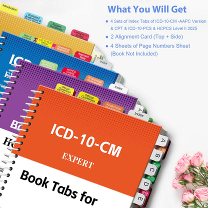 Index Tabs for CPT, AAPC Version ICD-10-CM, HCPCS Level II & ICD-10-PCS 2026, 4 Set Bundles Set (Book not Included), Color-Coded with Code Ranges, Laminated & Waterproof & Repositionable