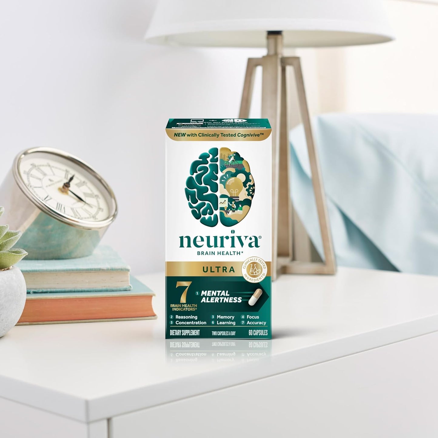 NEURIVA Ultra Brain Supplements for Memory and Focus, Phosphatidylserine, Cognivive, Neurofactor, Folic Acid, Vitamin B12 & Vitamin B6, 60 Count Capsules (Pack of 12)