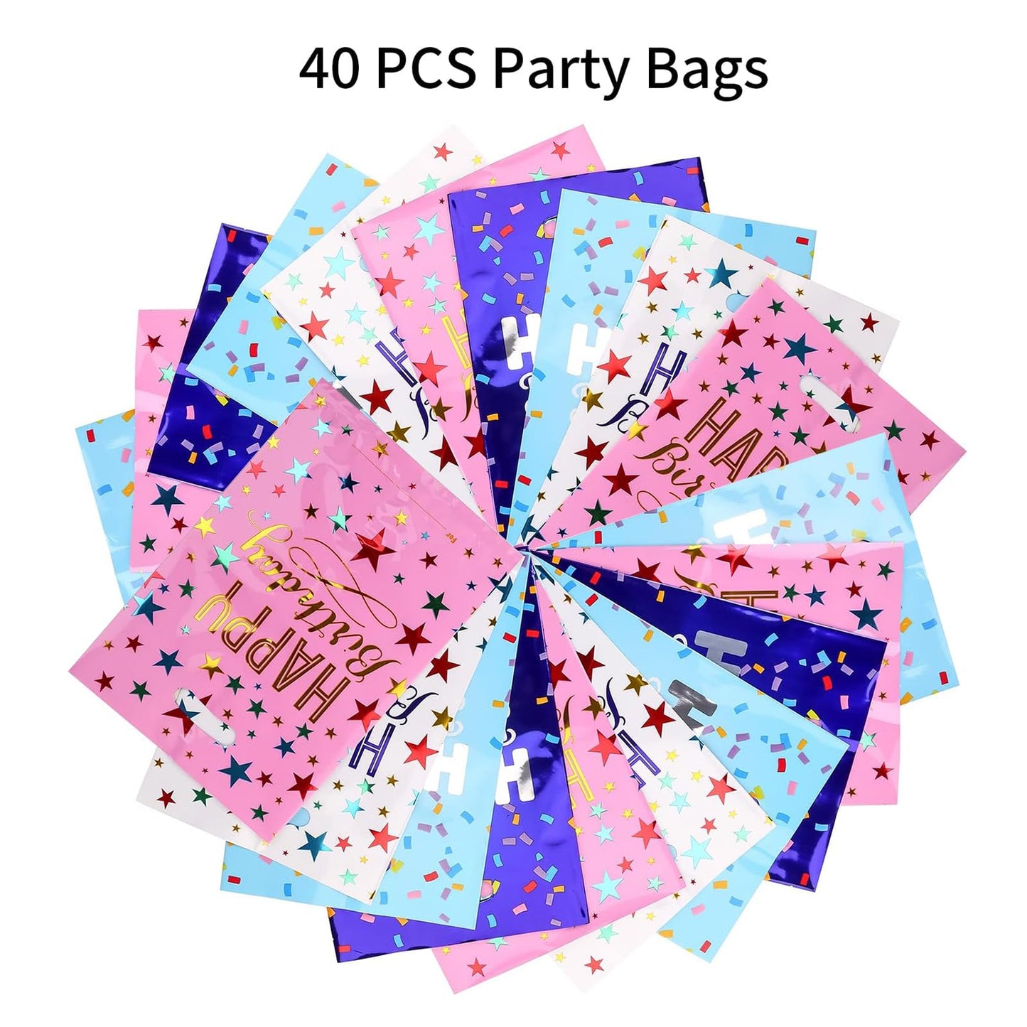 PintreeLand 6.7 * 9.8inch Happy Birthday Party Mitgebseltüten 40 STK, Plastik Beute Geschenktüten Bulk für Kinder Baby Mädchen & Jungen Geburtstagsparty Zubehör (B Stil 40 Stück)