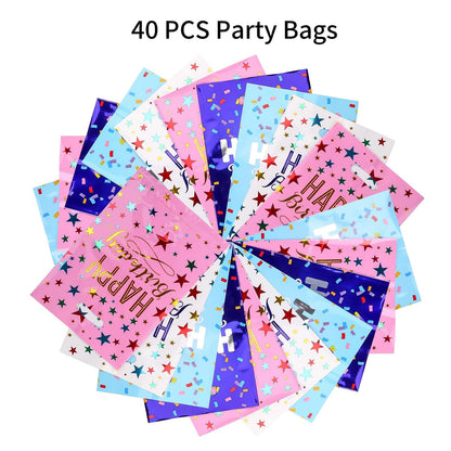 PintreeLand 6.7 * 9.8inch Happy Birthday Party Mitgebseltüten 40 STK, Plastik Beute Geschenktüten Bulk für Kinder Baby Mädchen & Jungen Geburtstagsparty Zubehör (B Stil 40 Stück)