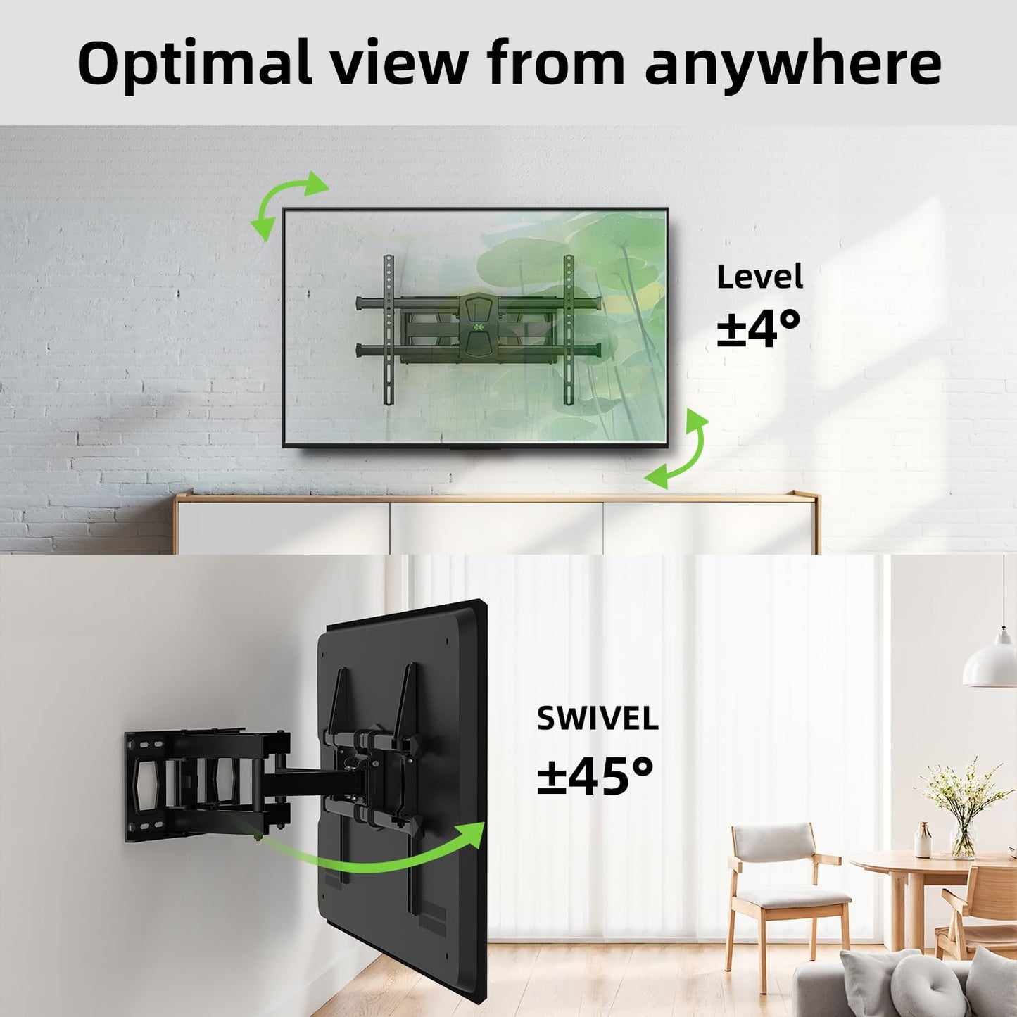 USX MOUNT Swivel TV Wall Mount for 26-60 Inch TVs up to 80 lbs, Single Articulating Arm, Full Motion TV Wall Mount Bracket with Swivel and Tilt, Max VESA 400x400mm