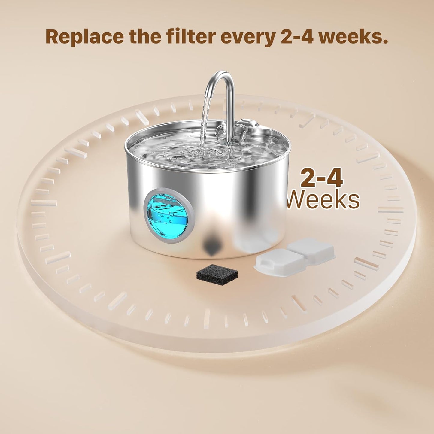 Katzen-Trinkbrunnen aus Edelstahl: Katzenbrunnen - 2,2L/74oz Wasserbrunnen für Katzen - Trinkbrunnen für Katzen - Automatischer Haustierwasserspender - Hundenapf - für Haustiere & Kleintiere