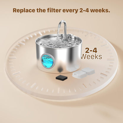 Katzen-Trinkbrunnen aus Edelstahl: Katzenbrunnen - 2,2L/74oz Wasserbrunnen für Katzen - Trinkbrunnen für Katzen - Automatischer Haustierwasserspender - Hundenapf - für Haustiere & Kleintiere