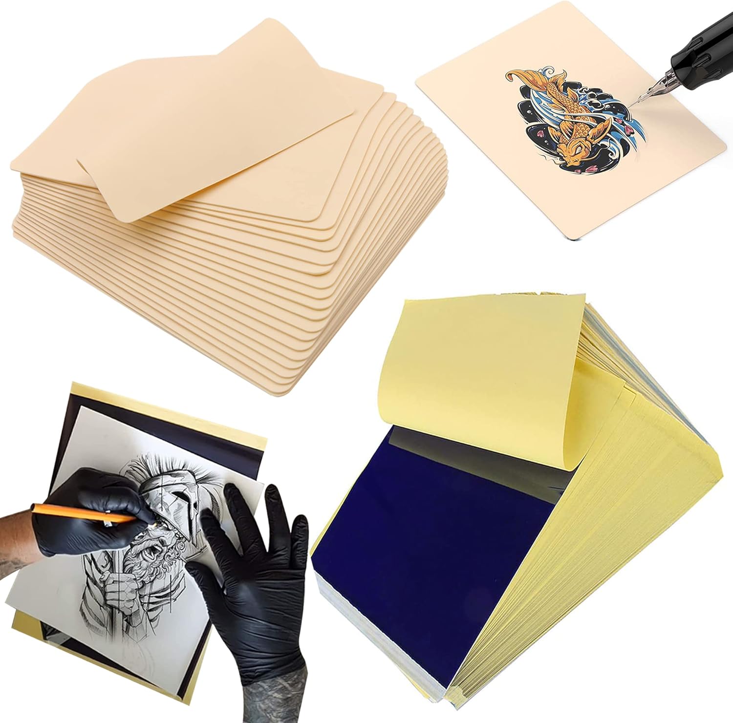 Rayyl Tattoo Practice Skin with Transfer Paper - 20PCS Tattoo Fake Skin and Stencil Paper Kit Including 5PCS Tattoo Practice Skin and 15PCS Tattoo Transfer Paper for Beginners & Experienced Artists Tattoo Supplies