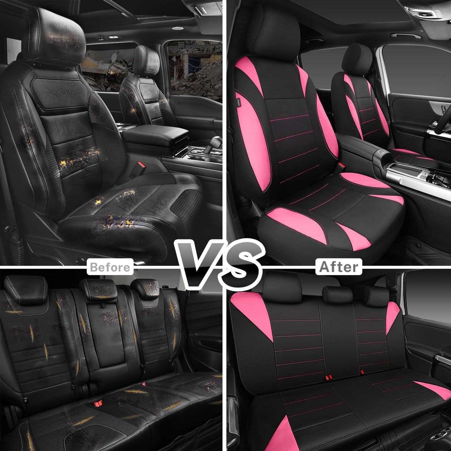 CAR Pass Neoprene Waterproof Two Front Car Seat Covers Set- Universal Fit for Vehicles, Airbag Compatiable(Black)