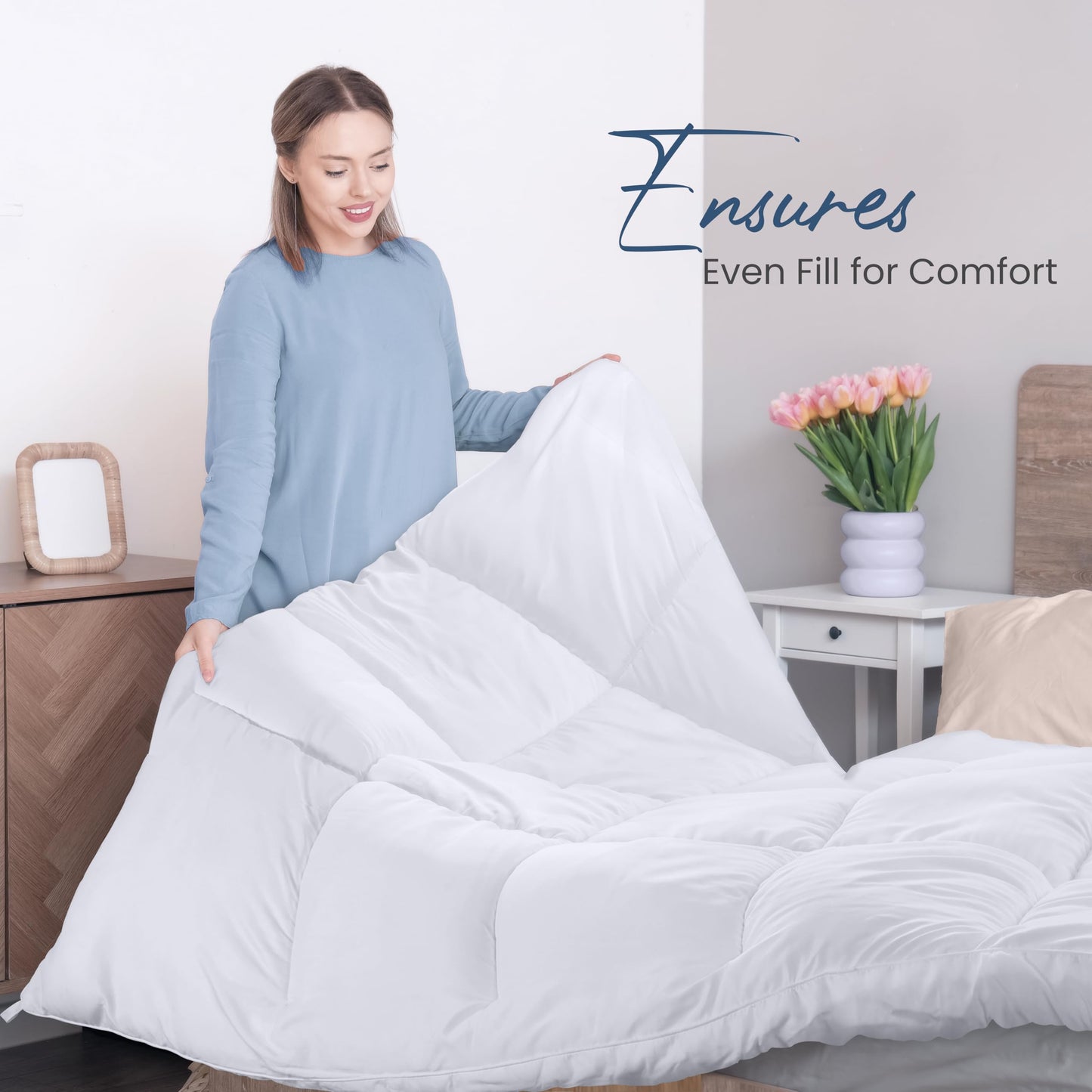Utopia Bedding Steppbetten Queen-Größe, Ganzjahres-Bettdeckeneinlage, Daunenalternative Box-gesteppte Bettdecke mit Ecklaschen, Maschinenwaschbar (Weiß)