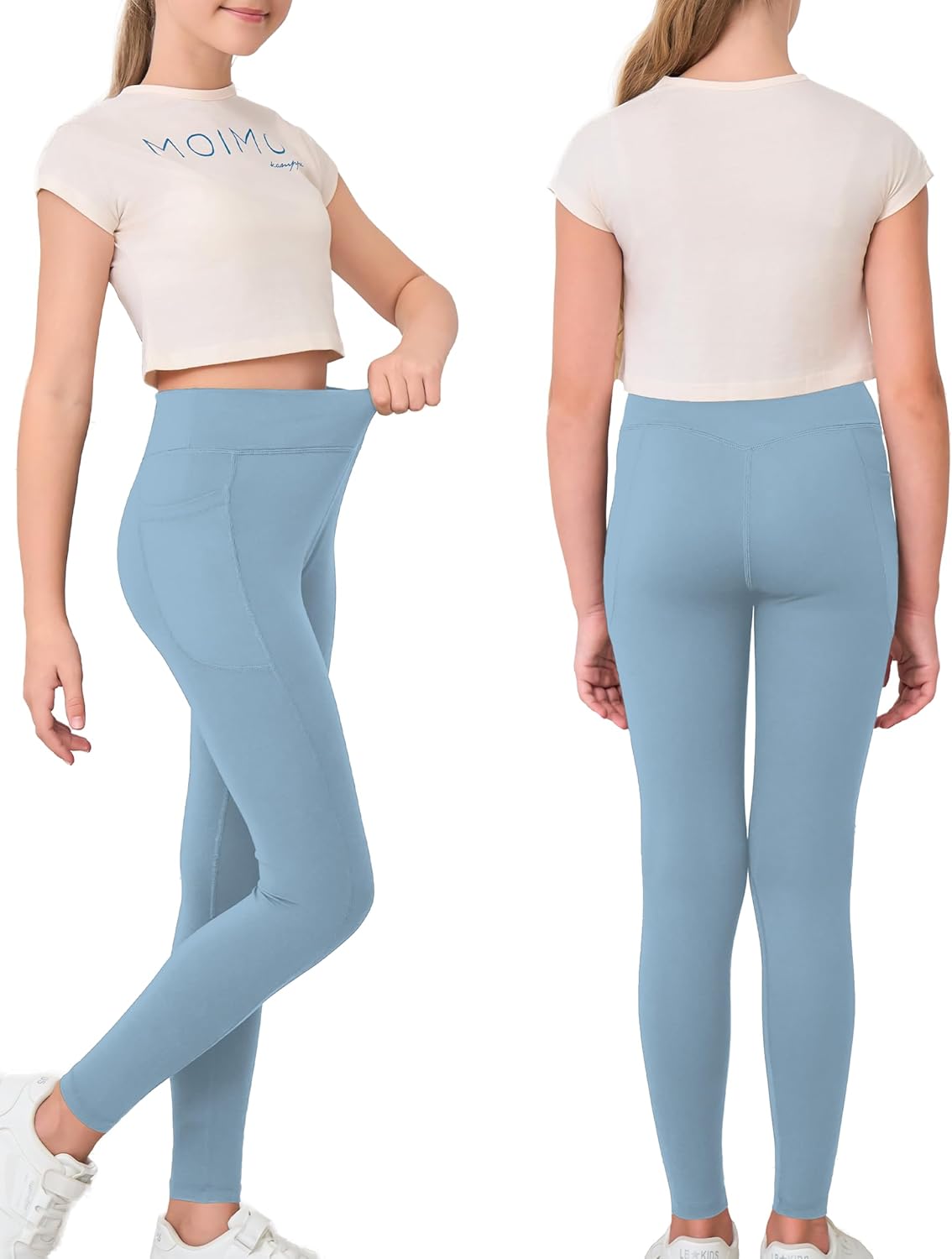 Mädchen Crossover-Yoga-Hose, Sport-Leggings für Kinder mit Taschen, Teenager-Mädchen Tanz- und Workout-Leggings