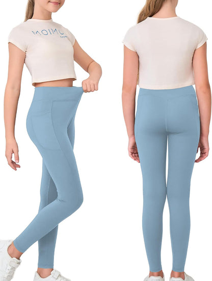 Mädchen Crossover-Yoga-Hose, Sport-Leggings für Kinder mit Taschen, Teenager-Mädchen Tanz- und Workout-Leggings