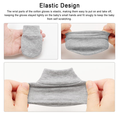 BQUBO Baby Fäustlinge Kratzschutz Handschuhe aus Baumwolle mit elastischem Bündchen Hypoallergen für Neugeborene und Babys von 0-6 Monaten Jungen und Mädchen