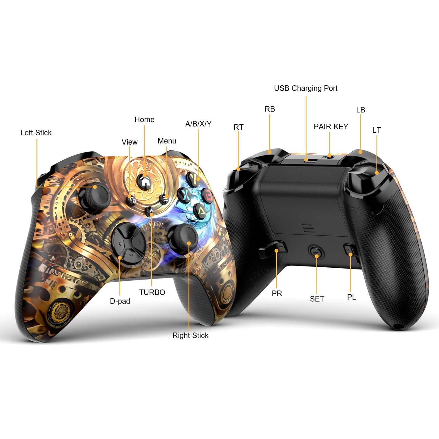 Dinosoo Wireless Controller for Xbox Series X|S, Xbox One & PC, Bluetooth, 4 Vibration Motors, Turbo, Macro, 3.5mm Headphone Jack Steampunk - Upgrading with a PC Before Connecting to X-Box