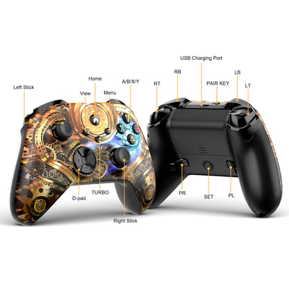 Dinosoo Wireless Controller for Xbox Series X|S, Xbox One & PC, Bluetooth, 4 Vibration Motors, Turbo, Macro, 3.5mm Headphone Jack Steampunk - Upgrading with a PC Before Connecting to X-Box