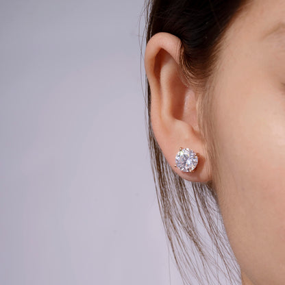 Amazon Essentials Yellow Gold Plated, Platinum or Rose Gold Plated Sterling Silver Infinite Elements Cubic Zirconia Stud Earrings | White, Blue, Green, or Pink Cubic Zirconia