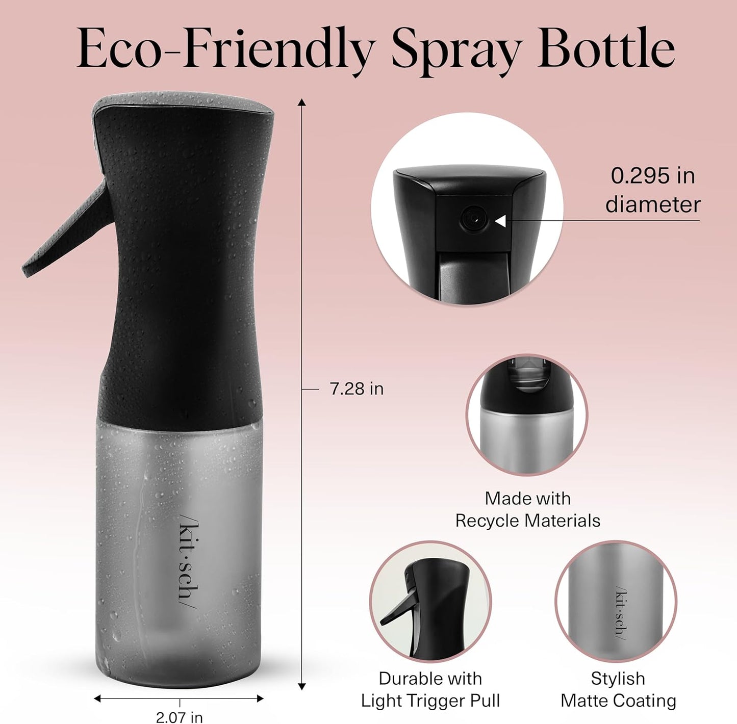 Kitsch Sprühflasche für Haare – Kontinuierlicher Wasserzerstäuber mit ultrafeinem Sprühnebel für Hairstyling, Barbiere, Salons, Reinigung, Pflanzen, vielseitige Sprühflaschen – Aus recyceltem Kunststoff – Terrakotta, 150 ml