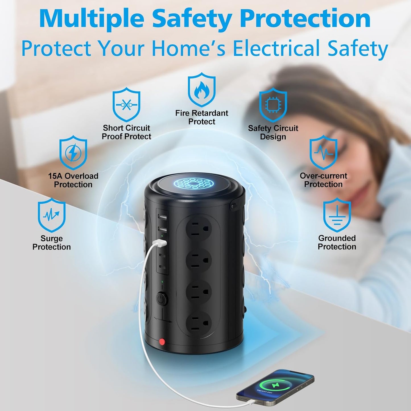 Tower Power Strip Surge Protector with 16 Outlets and 5 USB Ports