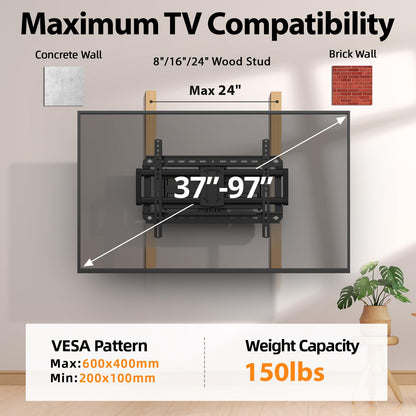 IWORKBOARD 55 65 75 85 inch Tilting TV Wall Mount for 32-90 '' TVs, Low Profile TV Mount Bracket, Safe Lock & Quick Release, Max VESA 600x400mm, 24 inch Studs,132 lbs, Fit Most 55+ 75+ 85+ 86 TVs