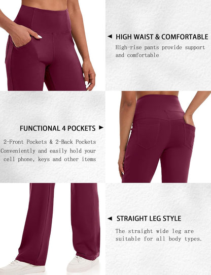 VOOVEEYA Yogahosen für Damen mit Taschen, gerade geschnittene Hose mit weitem Bein, hochtaillierte Business-Hose, petite/regulär//lang