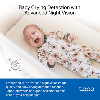 Tapo 1080P Indoor Wired Security Camera - Works as a Baby Monitor & Pet Camera, Motion Detection, 2-Way Audio, Siren, Night Vision, Subscription-Free Local Storage or Optional Cloud, C101