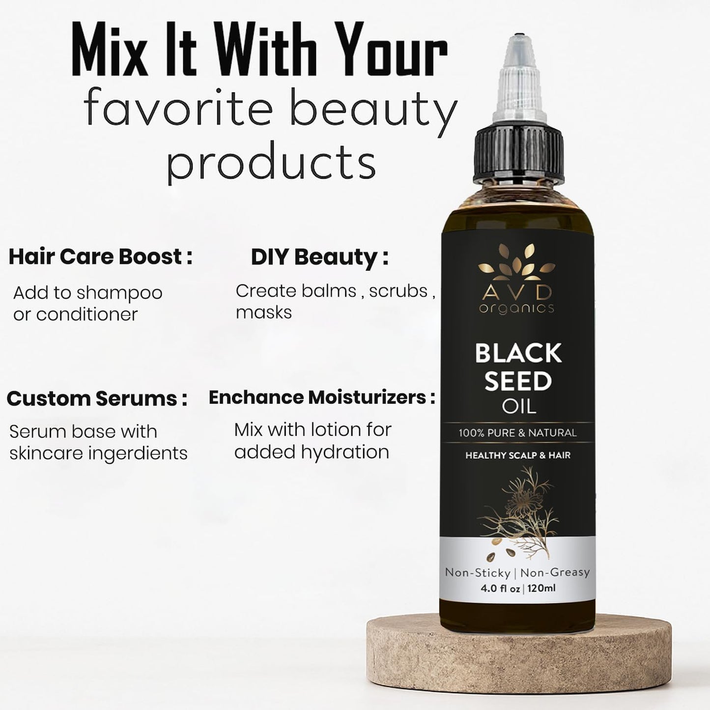 AVD Organics Rosmarinöl für Haarwachstum & Kopfhaut | Mit Biotin angereichert | Haarstärkend, pflegend und voluminös | Mit Jojoba- & Rizinusöl angereichert | GVO-frei 120ml