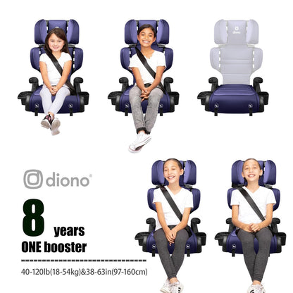 Diono Connect3 RXT 2-in-1 High Back Booster, Slim Fit 3-Across in Many Mid-Sized Sedans and SUVs, for Children from 40-120 lbs., Lightweight with Latch, Black Storm