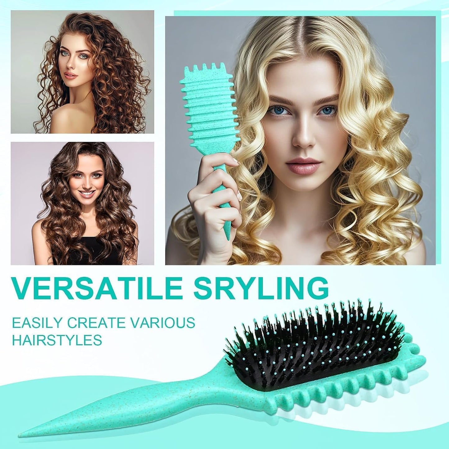 Urbeokr Locken definierende Bürste, neuestes Styling-Tool mit Wildschweinborsten für lockiges Haar 2024, zum Formen und Definieren von Locken für Frauen (Grün 1 Stk.)
