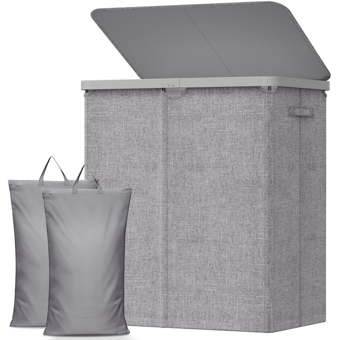 Lifewit 105L Large Laundry Basket with Lid, Laundry Hamper with Plastic Handles and Removable Bag, Foldable Tall Dirty Clothes Hampers for Laundry for Laundry Room, Bedroom, Bathroom, Dorm, Beige
