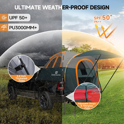 Truck Bed Tent 5.5-6ft: Easy Set Up Umburato Pickup Truck Tents for Camping, Waterproof PU3000mm Canopy for Truck Camper, Portable, Spacious for 2 Person Green