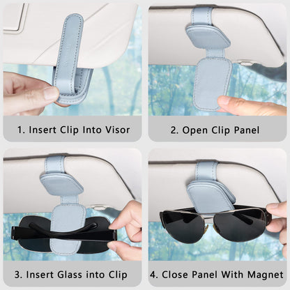 2 Packs Sunglasses Holder for Car Visor, Genuine Leather Car Sunglass Holder, Glasses Clip for Cars,Auto Interior Accessories Universal for SUV Pickup Truck (Black-(2 Pcs)