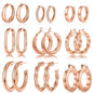 Yesteel 9 Pairs Gold Hoop Earrings for Women, 14K Real Gold Plated Chunky Hoop Earrings Set for Women Hypoallergenic Thick Lightweight Earring for Womens Jewelry Gifts