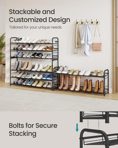 SONGMICS Stackable Shoe Rack, 4 Tier Metal Shoes Rack Storage Shelf, Holds up to 16 Pairs Shoes, Adjustable Slanted Shelves Tower Organizer for Closet Entryway Small Spaces, Bronze