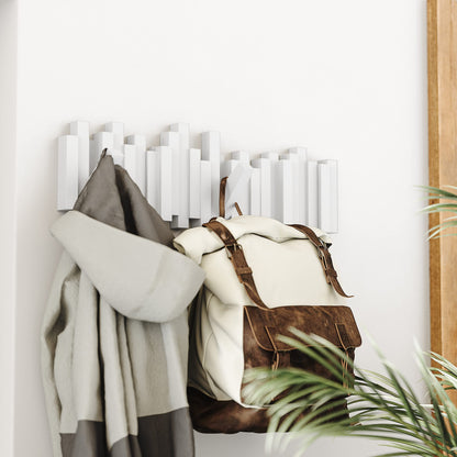 Umbra Sticks Wall-Mounted Coat Rack Rail Hook with 5 Retractable Pegs – Modern, Space-Saving Storage Organizer, Black