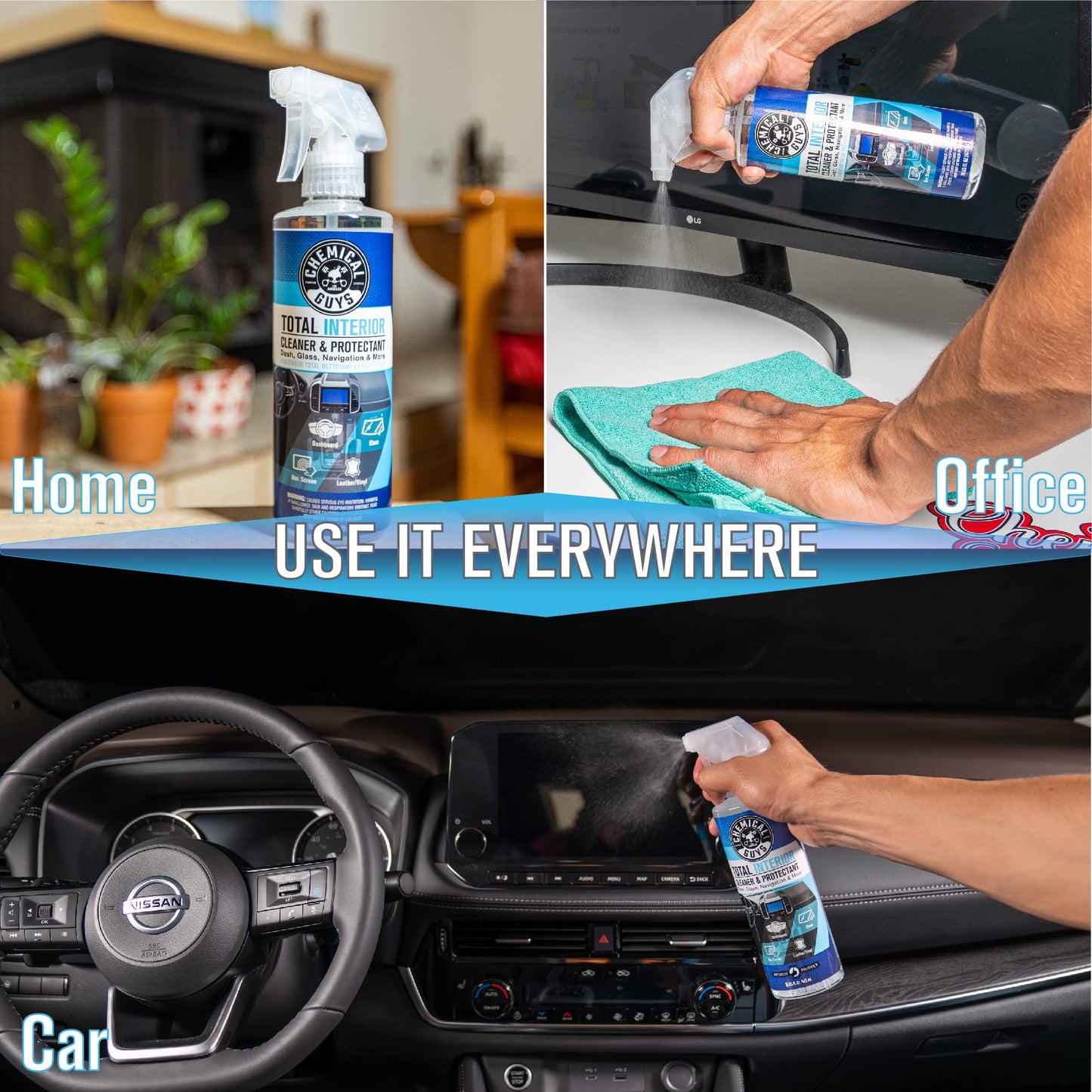 Chemical Guys Total Interior Cleaner & Protectant Interior Cleaner, Cleans & Protects Leather, Vinyl, Plastic, Rubber, Glass with a Streak-Free Finish — Cars, Trucks, SUVs, RVs, 16 oz