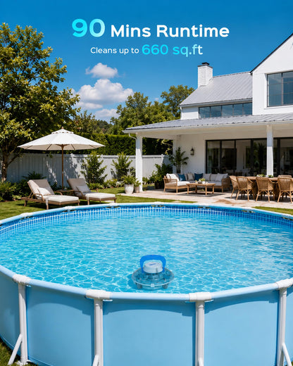 (2026 Upgrade) Cordless Pool Vacuum for Above Ground Pool, Automatic Pool Cleaner Robot Cleaning Up to 660 sq.ft, Dual-Layer Filtration, 90 Mins Runtime, Self-Parking, with Hook (Light Tinted Black)