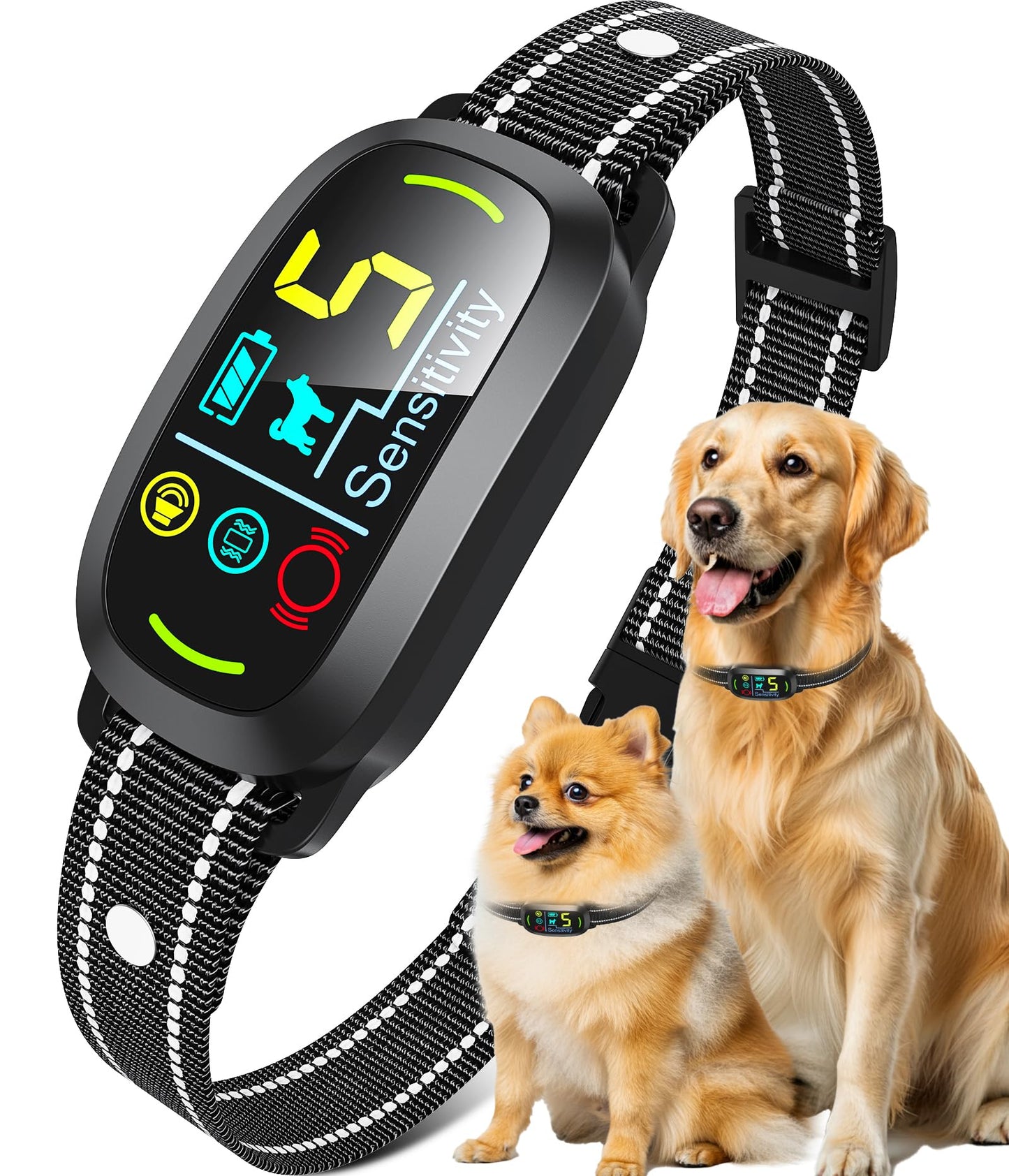 Smart AI Bark Collar for Large Medium Small Dogs, Anti Barking Device with 5 Training Modes, Exclusive Forced Bark-Stopping, Rechargeable IP67 Waterproof Bark Collar with 5 Sensitivity (Black)