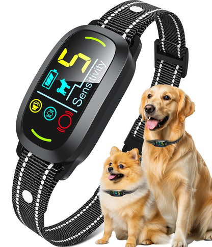 Smart AI Bark Collar for Large Medium Small Dogs, Anti Barking Device with 5 Training Modes, Exclusive Forced Bark-Stopping, Rechargeable IP67 Waterproof Bark Collar with 5 Sensitivity (Black)