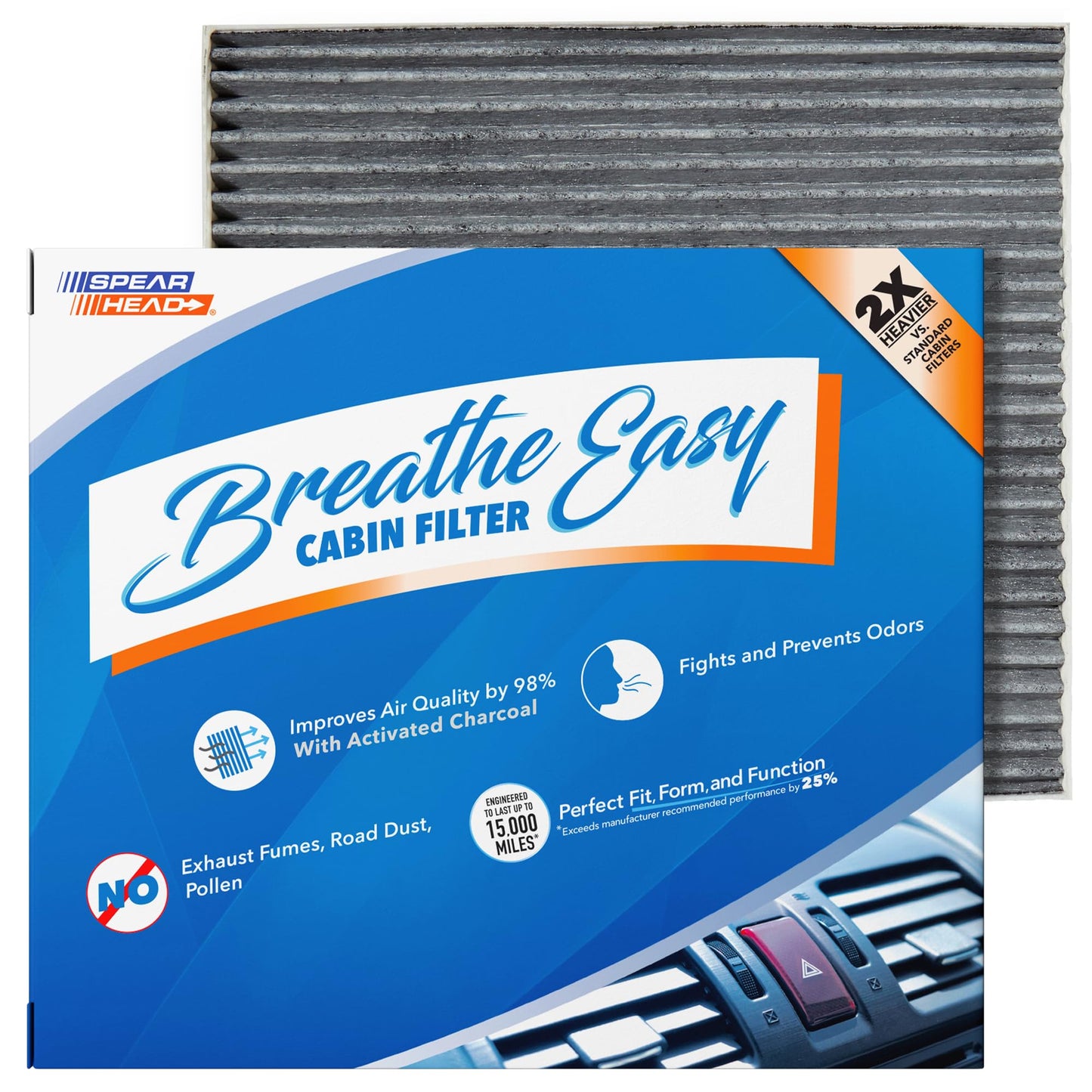 Spearhead Odor Defense Breathe Easy AC & Heater Cabin Filter | Fits Select 2016-2025 Toyota, Lexus, Subaru, 2016-2023 CX-9 Like OEM | Up to 25% Longer Lasting w/Activated Carbon (BE-157)