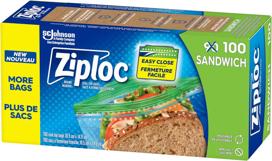 Ziploc Sandwich Bags for On-the-Go Freshness, Grip 'n Seal Technology for Easier Grip, Open and Close, 90 Count