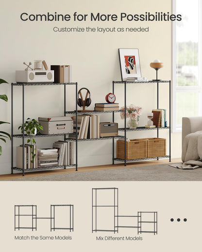 SONGMICS Storage Shelf, Small Metal Wire Shelving Unit, Adjustable Shelves, for Small Spaces, Garage, Bedroom, Living Room, Kitchen, Pantry, 5 Tier, 11.8 x 11.8 x 47.6 Inches, Ink Black ULGR123BH01