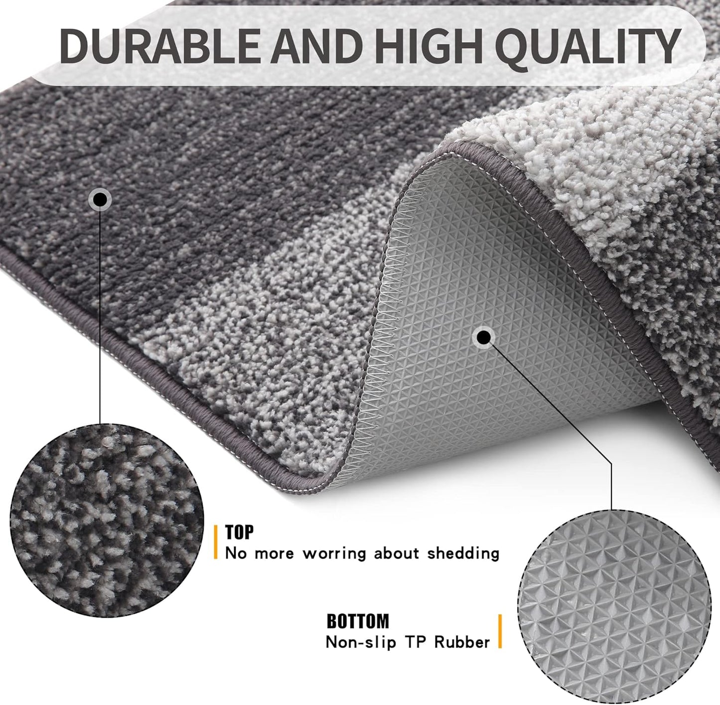 Grandaily Fußmatte für Innenbereich, 50 x 80 cm, rutschfest, Schmutzfänger, saugfähig, für die Haustür, waschbar, gestreift, für den Innenbereich, flach, Willkommensmatte, Eingangsmatte, Grau