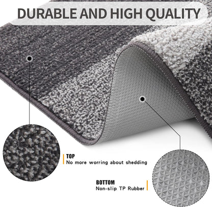 Grandaily Fußmatte für Innenbereich, 50 x 80 cm, rutschfest, Schmutzfänger, saugfähig, für die Haustür, waschbar, gestreift, für den Innenbereich, flach, Willkommensmatte, Eingangsmatte, Grau