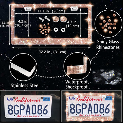 NBTEPEM 27-Piece Bling Car Accessories Set - Universal Fit Steering Wheel Covers, License Plate Frames, Phone Holder, Car Fast Charger, Coasters (Pink)