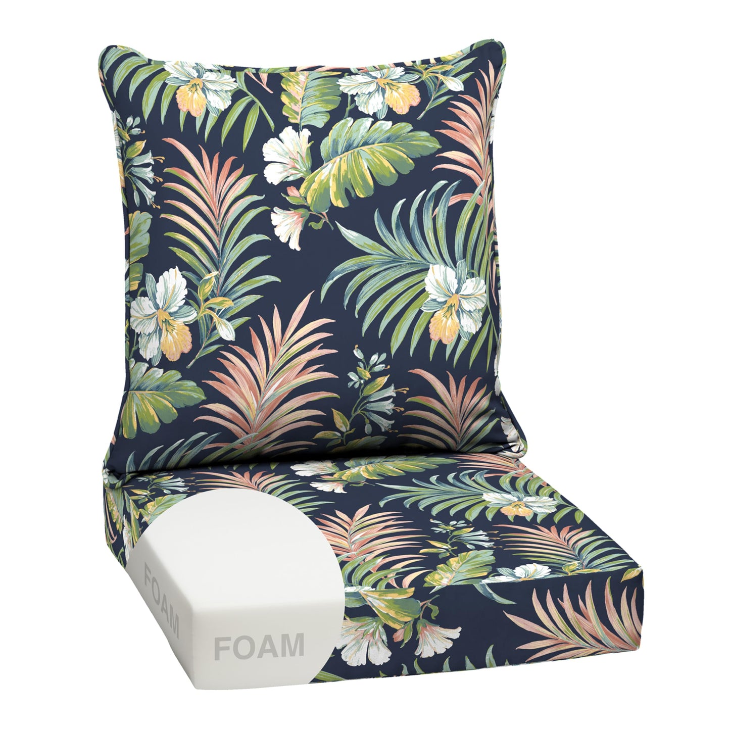 Arden Outdoor Foam Deep Seat Cushions Set, 24x24, Premium High-Density Foam, Never Flattens, Weather-Proof for Patio Chair Sofa Couch, Blue Shibori Stripe