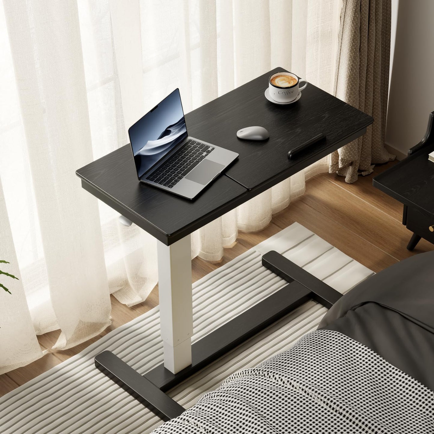 Muwuele Solid Wood Overbed Bedside Table with Wheels, Adjustable Medical Tilt Top Hospital Bed Table Over The Bed, Rolling Laptop Desk, Mobile Standing Desk for Hospital and Home Use (Walnut)