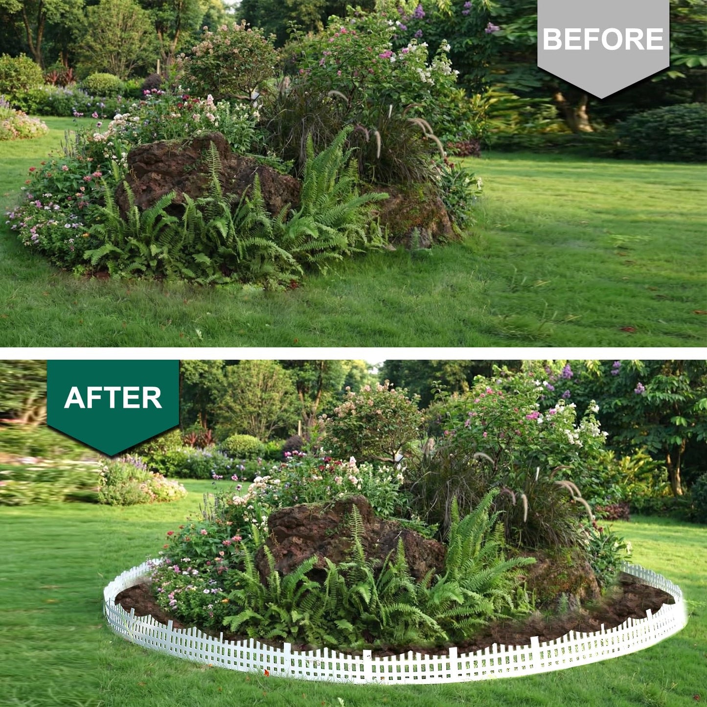 2-Inch x 66 FT Landscape Edging Border with 100 Spikes, No Dig Garden Border Edging Kit, Plastic Edging Border Flexible for Garden Flower Beds Lawn Yard Paver Pathway (Black)