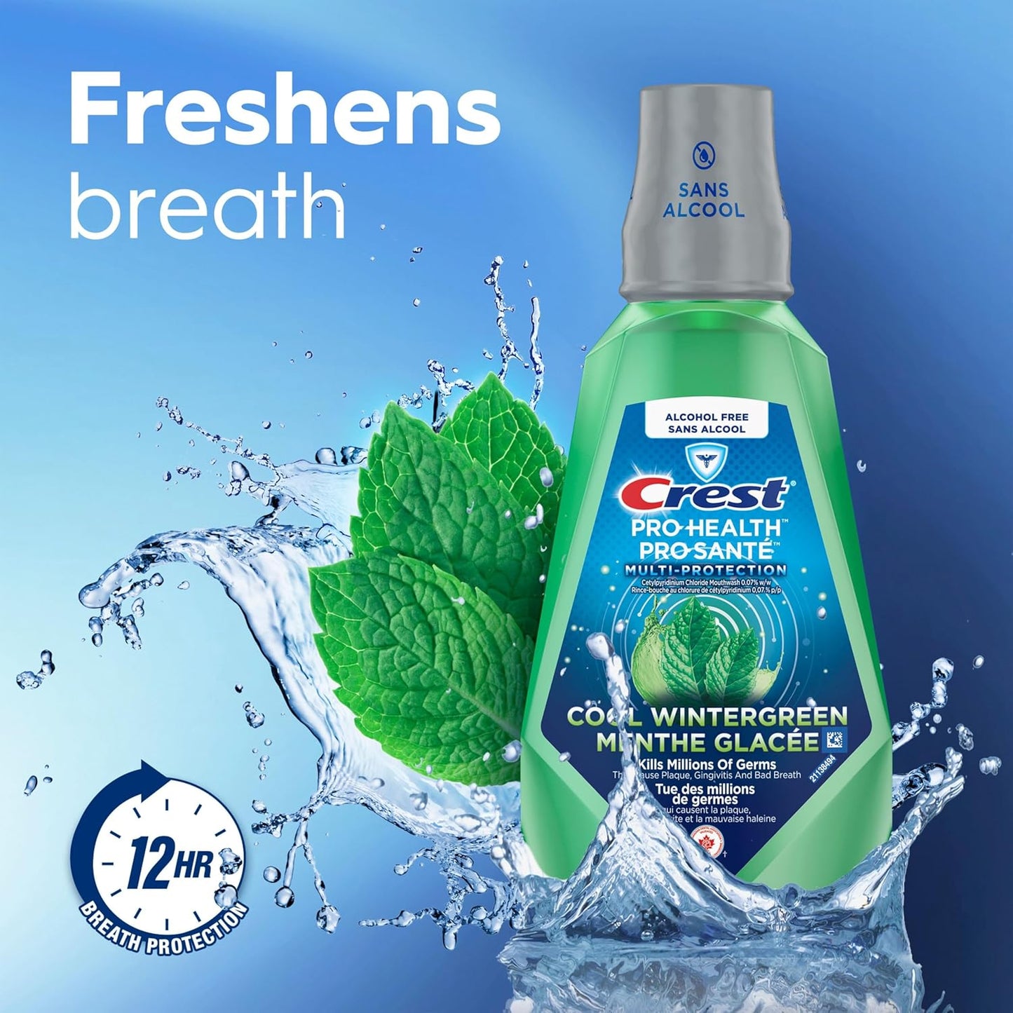 Crest Pro-Health Multi-Protection Mundspülung alkoholfrei, frischer Minzgeschmack, erfrischt den Atem mit 12 Stunden Atemschutz, 1L